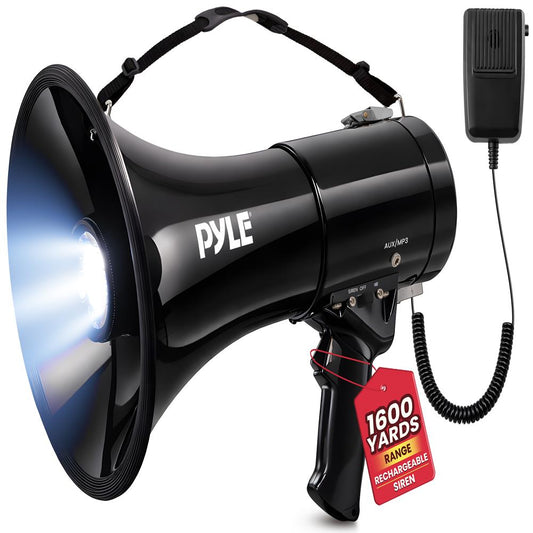 Bærbar PA-megafonhøjttaler, 50W, genopladelige LED-lys, sirenealarm