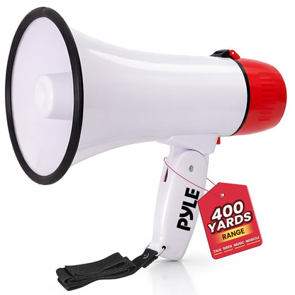Megafón Bullhorn 20 W s dosahom 400 yardov, AUX vstup, bielo-červený