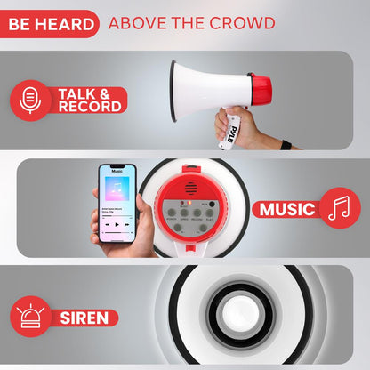 Megafón Bullhorn 20 W s dosahom 400 yardov, AUX vstup, bielo-červený
