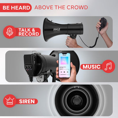 50 W-os megafon, Bullhorn – nagy hangerő, Aux-bemenet, hordozható, szirén funkció