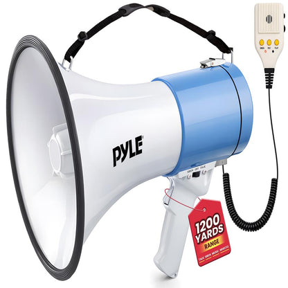 50 W megafonas „Bullhorn“ – garsus projekcijos garsas, automatinė sirena, baltai mėlynas