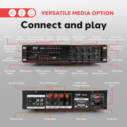 Bluetooth PA-mixförstärkare, 500 W, USB-uppspelning, LED-display – PMX3500PH