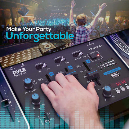 Professional 3-Channel Wireless DJ Mixer with Bluetooth USB and - PMX8BUEU