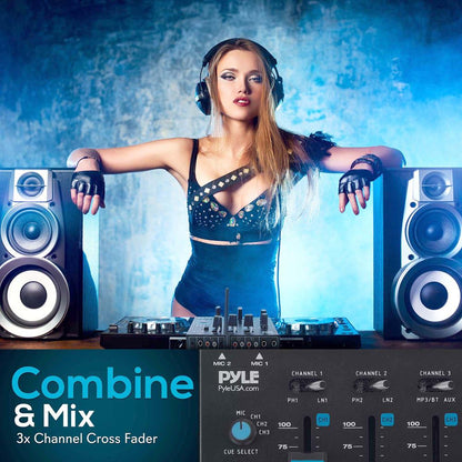 Professional 3-Channel Wireless DJ Mixer with Bluetooth USB and - PMX8BUEU
