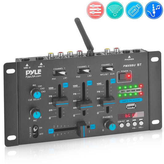 Professioneller kabelloser 3-Kanal-DJ-Mixer mit Bluetooth und USB – PMX8BUEU