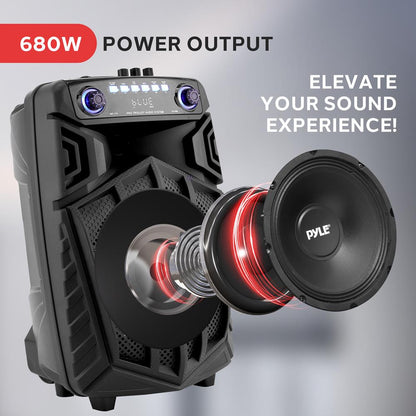 Φορητό ηχείο PA Bluetooth 680W, επαναφορτιζόμενο, με 10 φώτα LED - PPHP1022NSM
