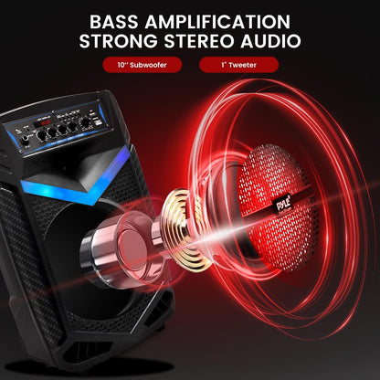 Prenosný Bluetooth PA reproduktor 600 W s nabíjaním, 10" subwooferom a párty osvetlením