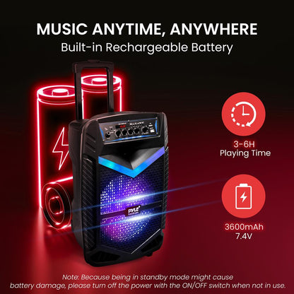 Prenosný Bluetooth PA reproduktor 600 W s nabíjaním, 10" subwooferom a párty osvetlením