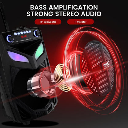 Enceinte PA Bluetooth portable 12, 800 W, rechargeable, lumières LED - PPHP121WMB