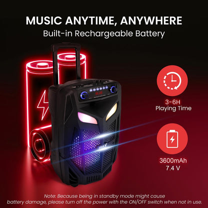 Enceinte PA Bluetooth portable 12, 800 W, rechargeable, lumières LED - PPHP121WMB