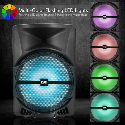 Bezdrátový přenosný PA reproduktor 1200 W s Bluetooth, LED osvětlením a dobíjecí baterií