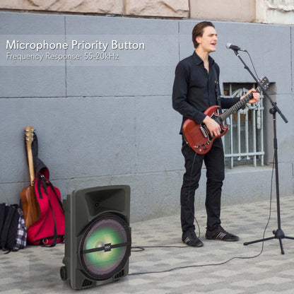 Bezdrátový přenosný PA reproduktor 1200 W s Bluetooth, LED osvětlením a dobíjecí baterií