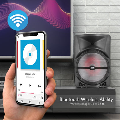 Bezdrátový přenosný PA reproduktor 1200 W s Bluetooth, LED osvětlením a dobíjecí baterií