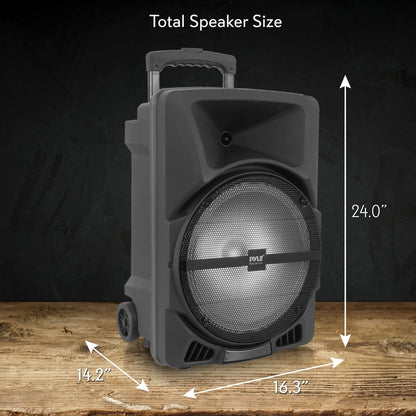 Bezdrátový přenosný PA reproduktor 1200 W s Bluetooth, LED osvětlením a dobíjecí baterií