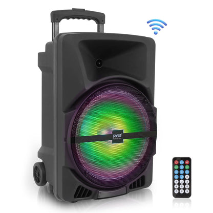 Bezdrátový přenosný PA reproduktor 1200 W s Bluetooth, LED osvětlením a dobíjecí baterií