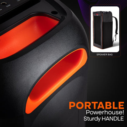 Bluetooth PA reproduktor 160 W s dobíjecí baterií, dvěma 6,5" reproduktory a karaoke osvětlením