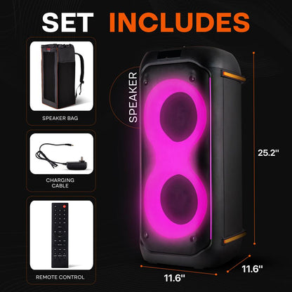 Bluetooth PA reproduktor 160 W s dobíjecí baterií, dvěma 6,5" reproduktory a karaoke osvětlením