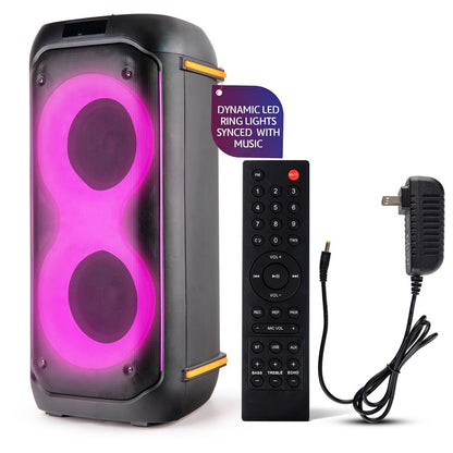 Boxă PA Bluetooth 160W, baterie reîncărcabilă, două difuzoare de 6,5", lumini LED
