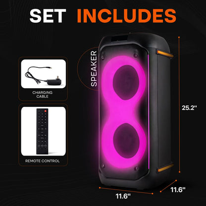 Boxă PA Bluetooth 160W, baterie reîncărcabilă, două difuzoare de 6,5", lumini LED