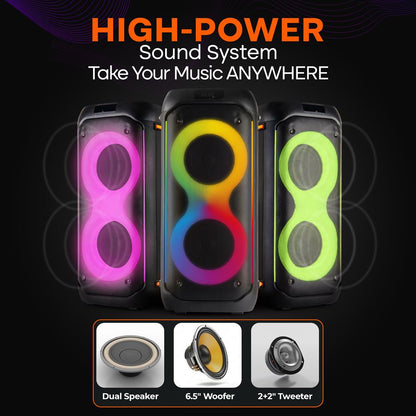 Boxă PA Bluetooth 160W, baterie reîncărcabilă, două difuzoare de 6,5", lumini LED