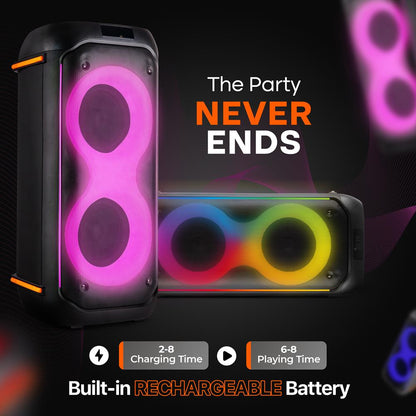Boxă PA Bluetooth 160W, baterie reîncărcabilă, două difuzoare de 6,5", lumini LED