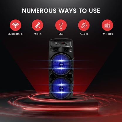 Преносима Bluetooth PA тонколона 600 W с акумулаторна батерия, два 8-инчови субуфера и парти светлини