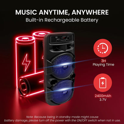 Преносима Bluetooth PA тонколона 600 W с акумулаторна батерия, два 8-инчови субуфера и парти светлини
