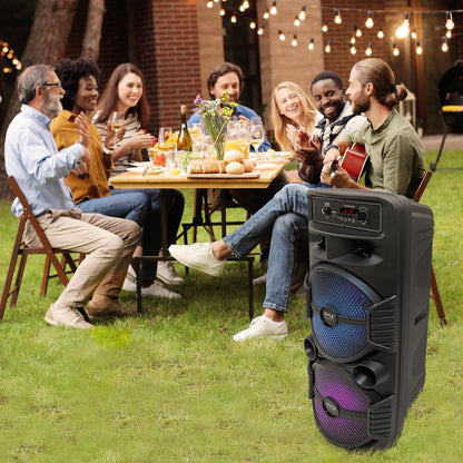 Преносима Bluetooth PA тонколона 600 W с акумулаторна батерия, два 8-инчови субуфера и парти светлини