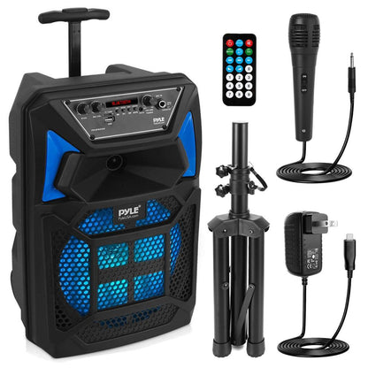 Boxă PA portabilă cu Bluetooth, 400 W, lumini LED, microfon și roți, reîncărcabilă