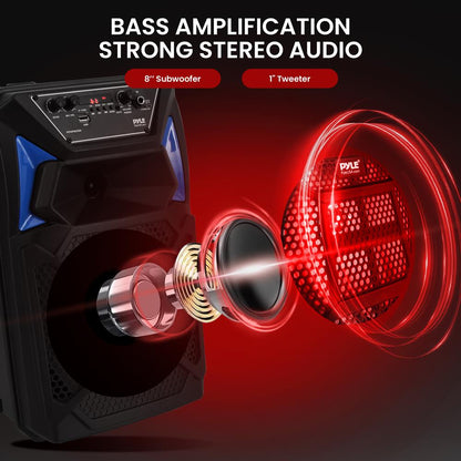 Boxă PA portabilă cu Bluetooth, 400 W, lumini LED, microfon și roți, reîncărcabilă