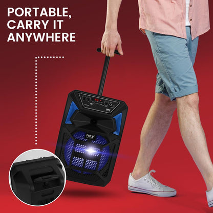 Boxă PA portabilă cu Bluetooth, 400 W, lumini LED, microfon și roți, reîncărcabilă