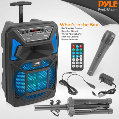 Boxă PA portabilă cu Bluetooth, 400 W, lumini LED, microfon și roți, reîncărcabilă