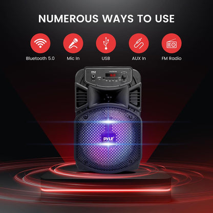 Prenosný Bluetooth PA reproduktor 300 W, nabíjateľný, s 8-palcovým subwooferom a párty svetlami