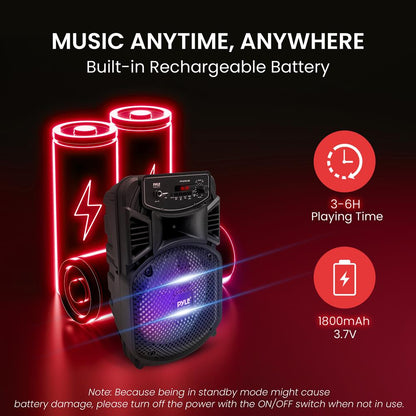 Prenosný Bluetooth PA reproduktor 300 W, nabíjateľný, s 8-palcovým subwooferom a párty svetlami