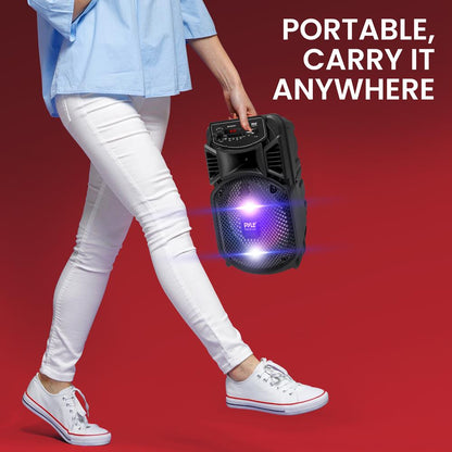 Prenosný Bluetooth PA reproduktor 300 W, nabíjateľný, s 8-palcovým subwooferom a párty svetlami