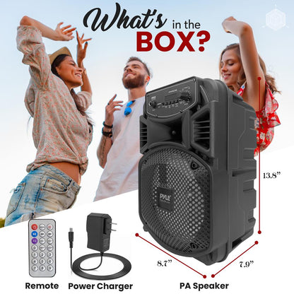 Prenosný Bluetooth PA reproduktor 300 W, nabíjateľný, s 8-palcovým subwooferom a párty svetlami