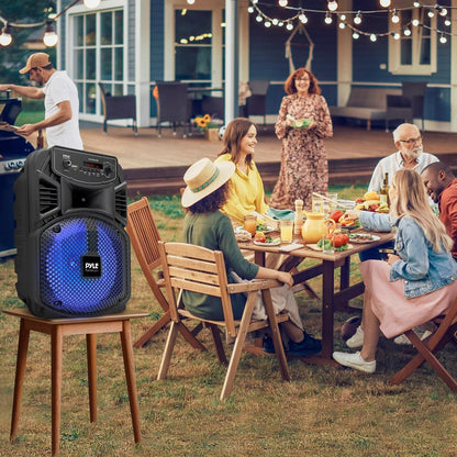 Prenosný Bluetooth PA reproduktor 300 W, nabíjateľný, s 8-palcovým subwooferom a párty svetlami