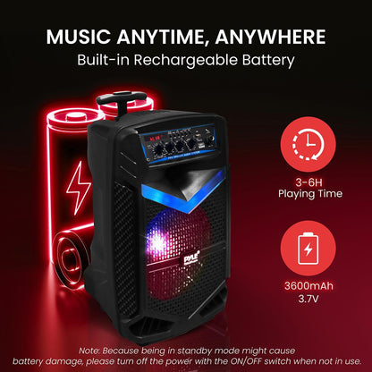 Bluetooth PA reproduktor 400W, dobíjecí, s 8" subwooferem a LED světly