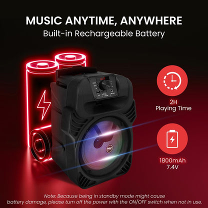 Pārnēsājams Bluetooth PA skaļrunis 400 W, uzlādējams, ar LED gaismām