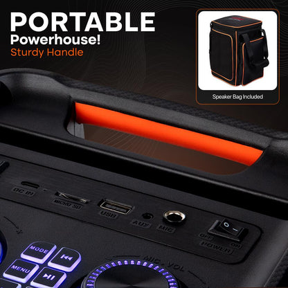 Bluetooth párty reproduktor s výkonnými basy, TWS, LED světly, přenosný, 100W