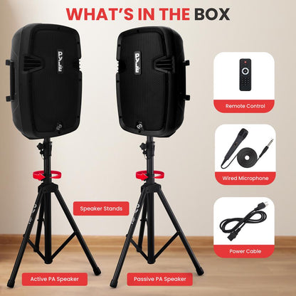 Bluetooth-PA-Lautsprecherset 700 W – zwei 8-Zoll-Lautsprecher, Ständer, Mikrofon, Fernbedienung