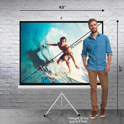Pantalla de proyección portátil de 72", fácil de instalar, de tela blanca mate y con soporte de trípode