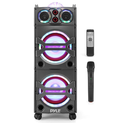 Altavoz PA portátil Bluetooth de 2000 W con luces DJ, micrófono inalámbrico, USB/SD y ruedas