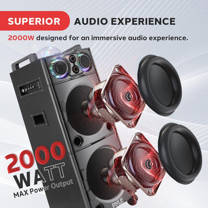 Altavoz PA portátil Bluetooth de 2000 W con luces DJ, micrófono inalámbrico, USB/SD y ruedas