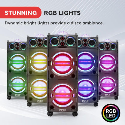 Altavoz PA portátil Bluetooth de 2000 W con luces DJ, micrófono inalámbrico, USB/SD y ruedas