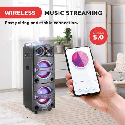 Altavoz PA portátil Bluetooth de 2000 W con luces DJ, micrófono inalámbrico, USB/SD y ruedas