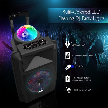 Langaton kannettava PA-kaiutin, 700 W, ladattava, Bluetooth, LED-valot