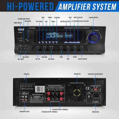 Aimplitheoir Bluetooth gan sreang 300W, glacadóir amharclainne baile 4 chainéal - PT272AUBT