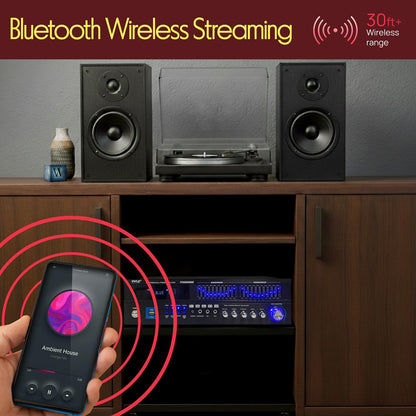 2000 W:n Bluetooth 6-kanavainen kotivahvistin – langaton suoratoisto, USB/AUX/RCA – PT6060CHAE