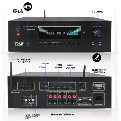 Δέκτης Bluetooth 1000W 5.2 καναλιών με ασύρματα μικρόφωνα